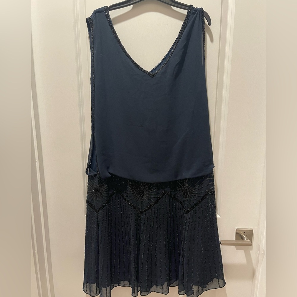 J Kara Blue Sleeveless V-Neck Midi Sundress